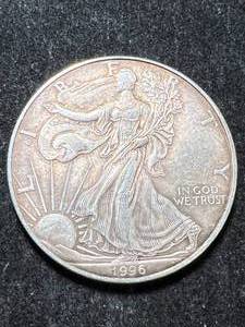 lot 72 image: 1996 AMERICAN SILVER EAGLE 1 TROY OZ .999 FINE SILVER