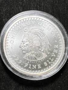 lot 84 image: 1 TROY OZ .999 FINE SILVER AZTEC ROUND IN AIRTITE