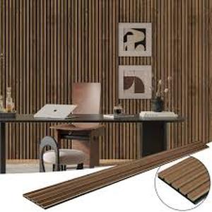 lot 6 image: Art3dwallpanels Walnut 0.83 in. x 0.65 ft. x 8 ft. Wood Slat Acoustic Panels, MDF Decorative Wall Paneling (4 Piece21 sq. ft.)  Customer Returns See Pictures