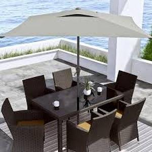 lot 11 image: CorLiving 9 ft. Steel Market Square Tilting Patio Umbrella in Sand Grey Customer Returns See Pictures