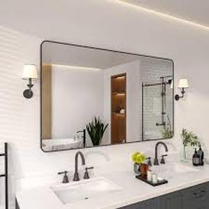 lot 22 image: 60 in. W x 36 in. H Rectangular Framed Wall Bathroom Vanity Mirror in Brass   Customer  Returns See Pictures