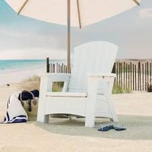lot 29 image: Suncast Ice Cube White Plastic Adirondack Chair Customer  Returns See Pictures
