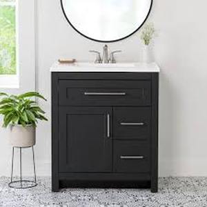 Home Decorators Collection Clady 31 in. Single Sink Matte Black Bath Vanity with White Cultured Marble Top (Assembled)  Customer  Returns See Pictures