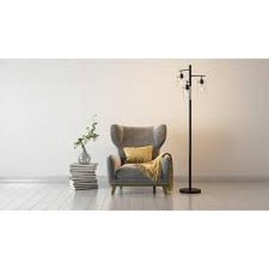 lot 59 image: Hampton Bay Regan 63 in. Matte Black Floor Lamp with Clear Glass Shades  Customer  Returns See Pictures