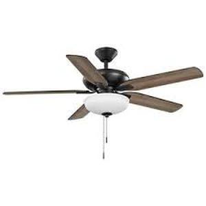 lot 61 image: Hampton Bay Holly Springs 52 in. Indoor Matte Black LED Ceiling Fan with Light, Downrod and Reversible Blades Included   Customer  Returns See Pictures