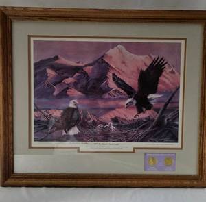 lot 21 image: 1987 By Dawns Early Light Lithograph Print by Don Marco. Replica Gold Bullion Coins included. LimitedInvestors edition,