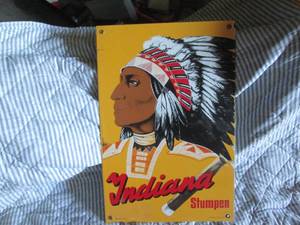 lot 53 image: Indiana Stumpen metal cigar sign wi...