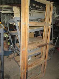 lot 227 image: 5-tier metal shelf plus 4-wood fram...