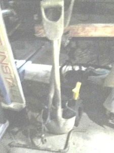 lot 306 image: Vintage carved Wood handled shovels...