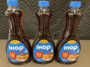 lot 349 image: 3 Bottles IHOP Butter Pecan Syrup 24oz Each, Best By 07302025