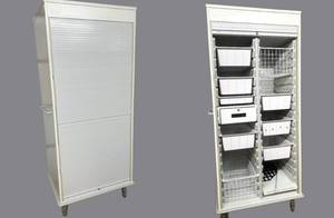lot 2 image: WOW MSRP $6000 High Quality Innerspace Mobile Supply Cart WLocking Roll-Top Door With DrawersBasketsShelves (1 Locking Drawer) No Keys However Can Be Replaced Online For $10 - Easy Mobility, Good Amount of Storage - Great Condition
