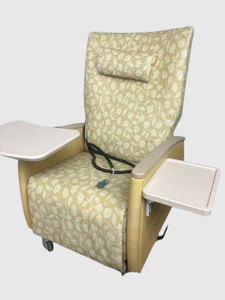 lot 6 image: WOW $$$$ Fabulous Mobile Recovery Room Patient Chair Recliner Lounger With Dual Retractable Tables (One Oversized For Laptop) Includes 3 Levels Of Massage Excellent Condition
