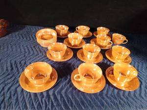 lot 36 image: Fire King Oven Ware cupssaucers and desert bowls - Made in the USA