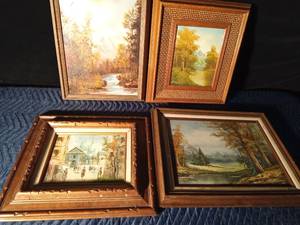 lot 43 image: 3 signed canvas paintings and 1 Minot painting
