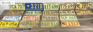 lot 233 image: Lot of 18 Collectible License Plates and 2 Pieces that Were Cut of with Dates of 1943