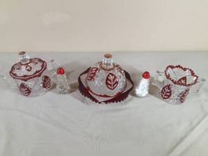 lot 367 image: Vintage Ruby Red Cut to Clear Crystal Dishes