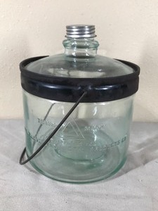 lot 433 image: Glass Antique Teal Glass Kerosene Bottle