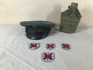 lot 392 image: Vintage Army Cap, Canteen and Patches
