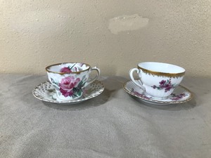 lot 386 image: Lefton China Cup and Saucer plus Gold Trimmed Floral Pattern Cup and Saucer