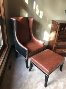 lot 5A image: Upholstered Chair and Ottoman made by Uttermost - Smoke Free