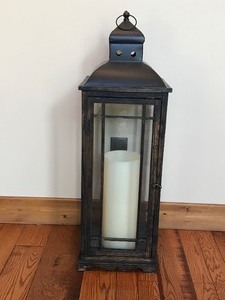 lot 410 image: Home Decor Large Hanging Lantern with Battery Operated Candle