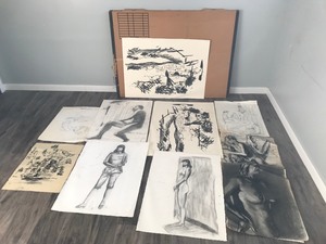 lot 191 image: Large Box Full of Art Drawings - see description for more info