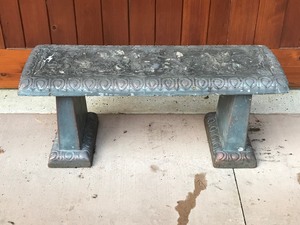 lot 344 image: 3pc concrete garden bench with angels on top of bench