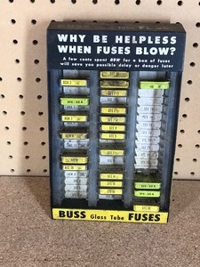 lot 263 image: Vintage Buss glass fuse stand with fuses