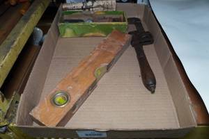 lot 62 image: Assorted Tools - Adjustable Wrench, Level