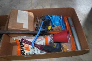 lot 94 image: Assorted Hardware - Tools, Airhose, Brooms