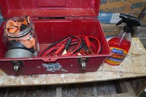lot 49 image: Tool Box with Straps and Jumper Cables