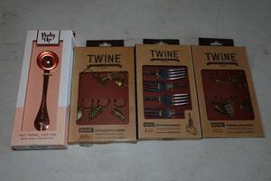 lot 378 image: 3 Twine Vineyard Wine Charms and Pinky Up Tablespoon