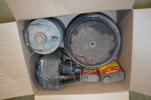 lot 321 image: Automotive Cans, 6V Heater, Air Cleaner Assembly