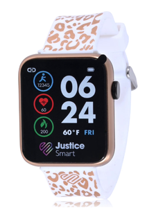 lot 135 image: Justice Female Tween Smart Watch with Leopard Silicone Strap