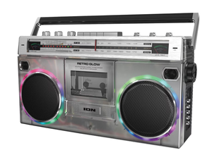lot 343 image: ION Retro Glow Bluetooth CassetteRadio Boom Box with LED Lights