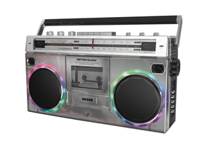 lot 184 image: ION Retro Glow Bluetooth CassetteRadio Boom Box with LED Lights, Translucent, RETROGLOWXUS
