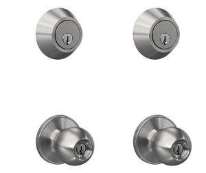 lot 263 image: First Secure by Schlage Deadbolt and Keyed Entry Rigsby Knob, 2PK in Stainless Steel