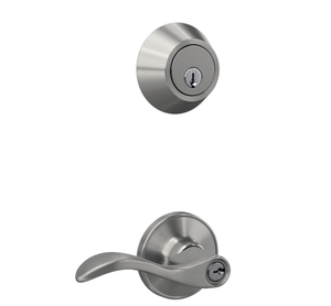 lot 264 image: First Secure by Schlage Deadbolt and Keyed Entry Presley Lever in Stainless Steel