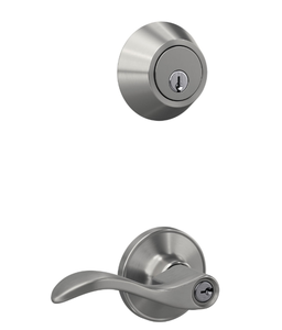 lot 392 image: First Secure by Schlage Deadbolt and Keyed Entry Presley Lever in Stainless Steel