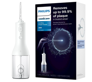 lot 397 image: Philips Sonicare Water Flosser 2000 Cordless  Rechargeable Power Dental Waterflosser for Teeth, Portable Oral Irrigator with 3 Intensity Settings, 360° Rotating Nozzle  (White)