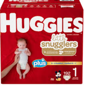 lot 398 image: Huggies Plus Diapers Sizes 1 192 Count