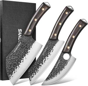lot 32 image: Sandewily 3 Piece Hand Forged Chef Knives