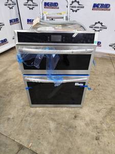 lot 5 image: Double Wall Oven with Digital Controls and Damaged Rear Panel