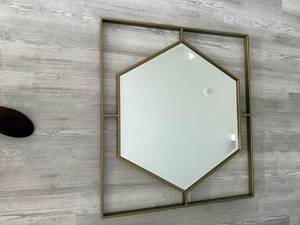 lot 14 image: Hexagonal Wall Mirror with Modern Metal Frame