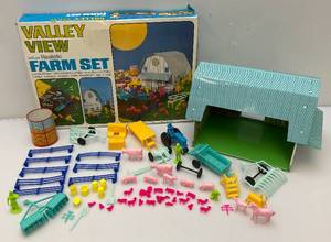 lot 7 image: 1970s Ohio Art Valley View Tin Litho Farm Set In Original Box