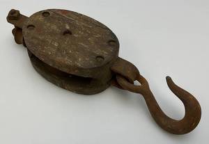 lot 12 image: Antique Single Wood Block Pulley Rigging 13