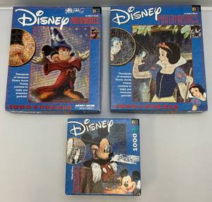 lot 55 image: Collectible DISNEY Robert Silvers Photomosaics Including Mickey Mouse, Mickey Wizard And Snow White (Pre-Owned)