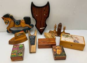 lot 218 image: Misc. Vintage Hand Carved Wooden Items & More