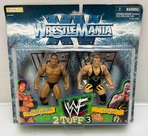 lot 236 image: 1998 Jakks Pacific Wrestle Mania The Rock And Owen Hart Wrestling Figures Grudge Match (NIP)