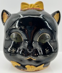 Vintage Black Cat Ceramic Cookie Jar with Bow Lid